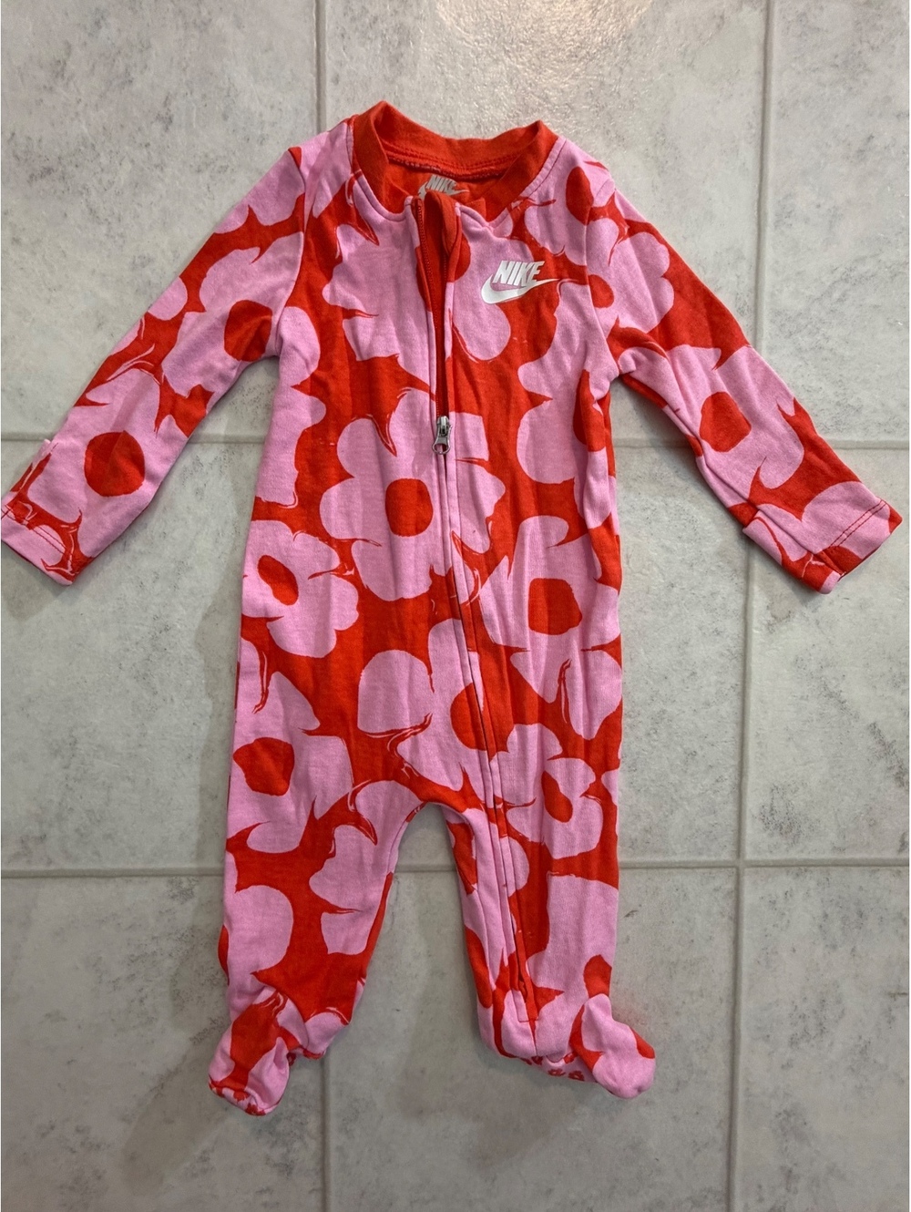 Nike pink floral infant footed sleeper